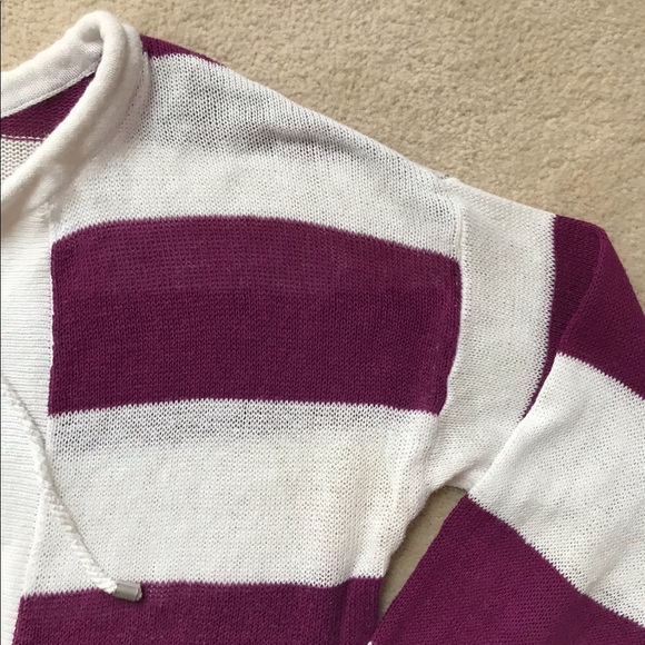 LOFT Raspberry and White Striped Sweater - Picture 3 of 4